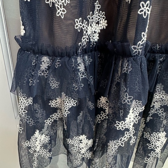 BCBGMAXAZRIA Embroidered Mesh Dress Dark Midnight Blue Floral Ruffle Size XXS - Picture 11 of 16